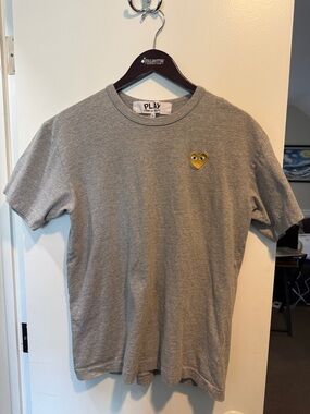 Comme des Garçons Grey Short-Sleeve Tee with Yellow Heart Patch